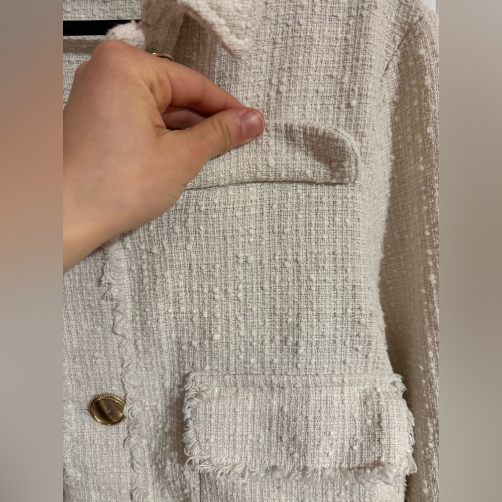 Zara Tweed Textured Gold Buttons Pockets Spring Cream Blazer Jacket Size Large - Picture 6 of 11